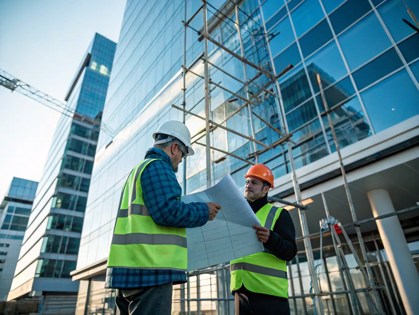 A team of workers carefully stripping non-structural elements from an office building, with safety gear and equipment visible, showcasing London & Suburban Site Management's soft strip services.